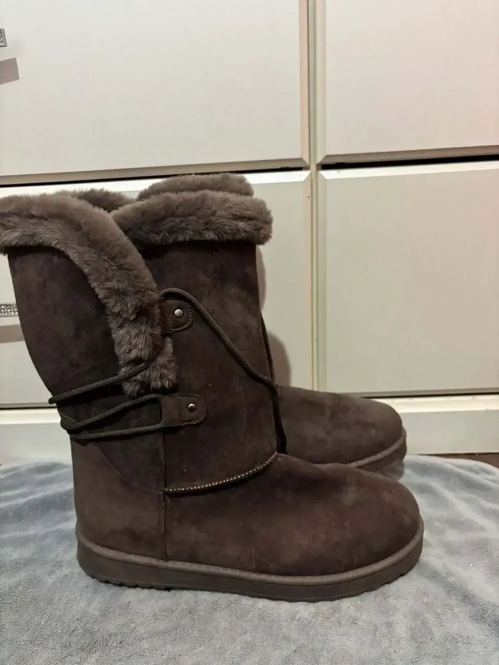 Arizona Jean Co. Shaw Flat Heel Faux Fur Winter Boots in Brown Truffle 11
